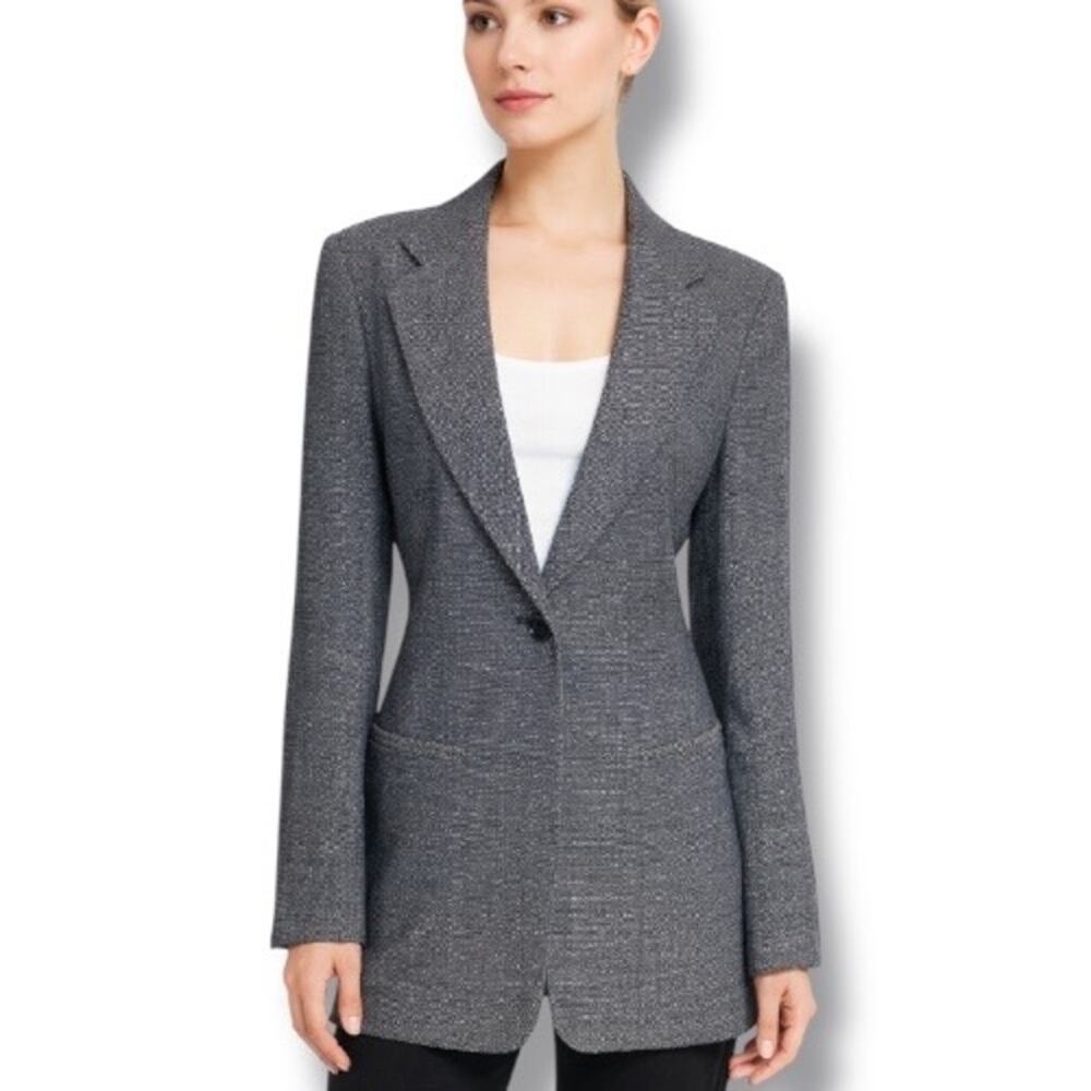 Vintage Y2K DKNY Navy Wool Longline Hourglass Structured Tailored Blazer Jacket